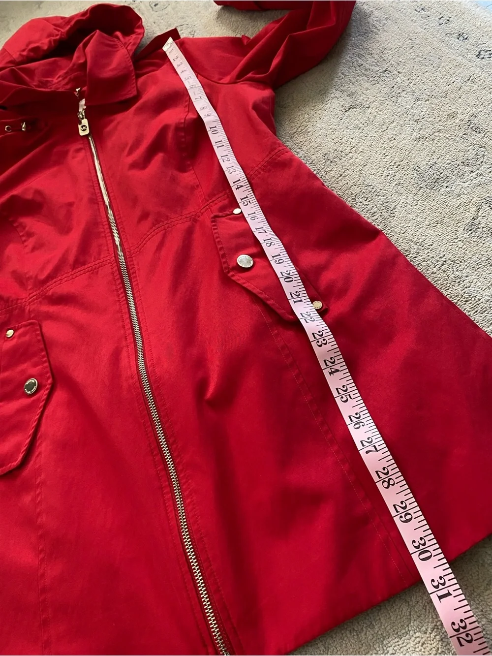 Michael Kors Hooded Rain Jacket Trench Coat Medium Red w/ Gold Hardware